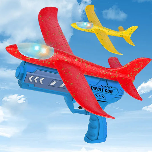 Zabawka na katapultę z piankowego samolotu dla dzieci. Zasięg strzału wynosi 15 metrów. Idealny prezent dla chłopca z okazji urodzin.